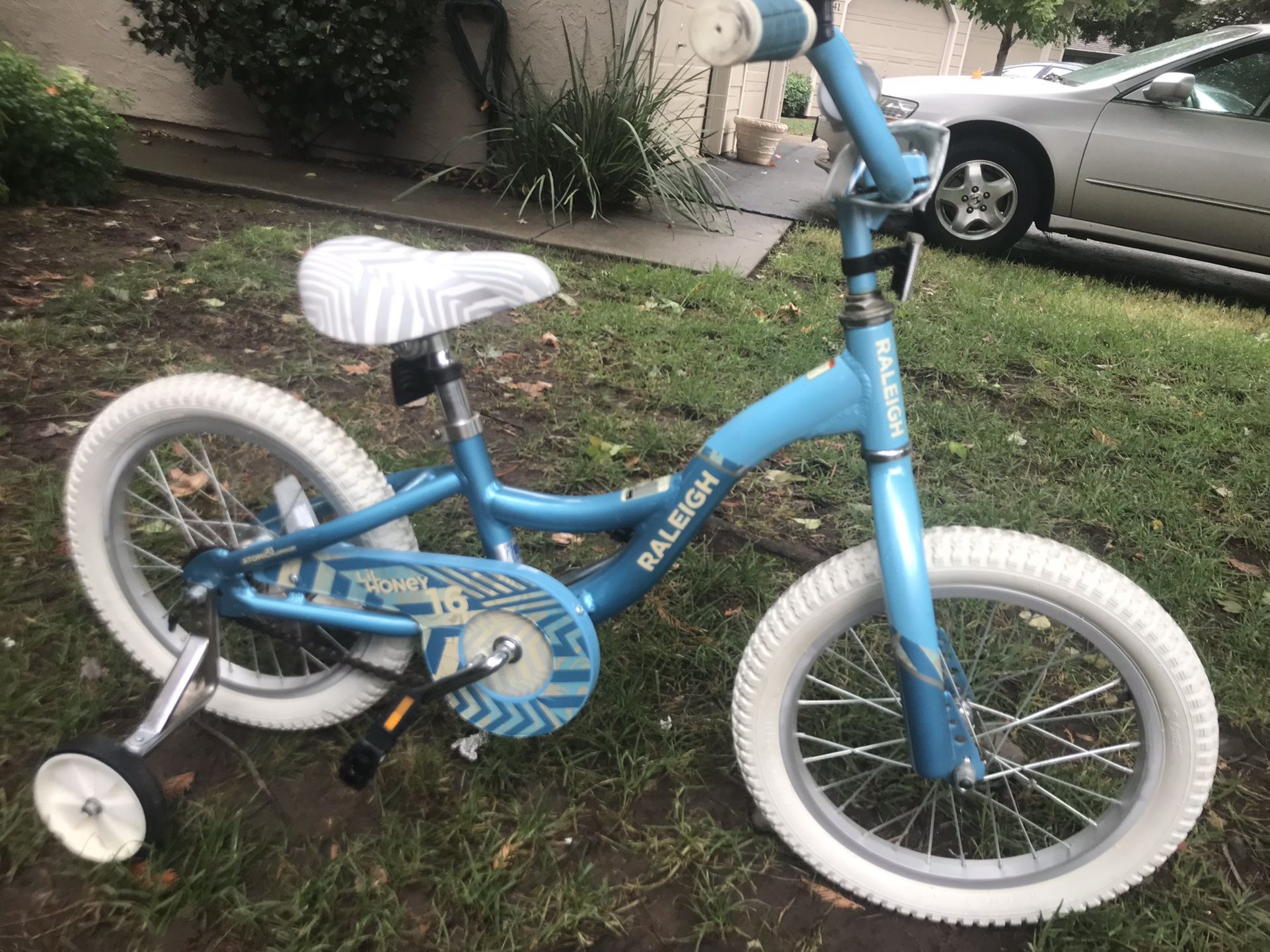 Like New Girl’s Beginnerg Raleigh Lil’ Honey Bike With Training Wheels 