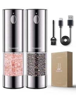 TOMEEM Larger Capacity Rechargeable Electric Salt and Pepper Grinder Set- Silver