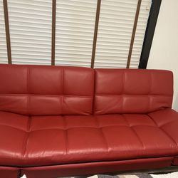 Red Leather Convertible Couch with USB