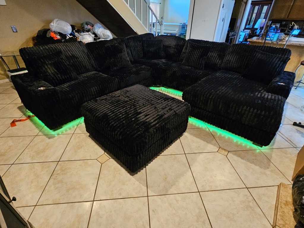 Brand New Oversize Sectional Black Corduroy LED LIGHT $1399