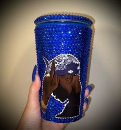 Blue rhinestone Tupac 2pac tumbler
