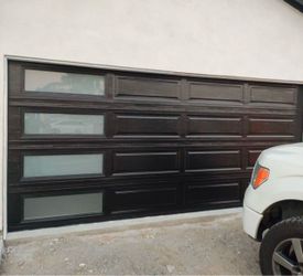 Dark Brown Sectional Garage Door with Windows