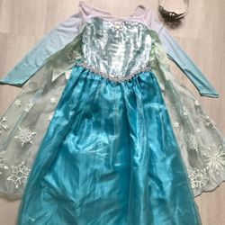 Elsa Frozen Dress Costume and Crown (Disney Store) Kid Size 9/10