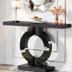 Tribesigns Modern Mirrored Console Table, Glass Sofa Table with Mirror Finish, 43-Inch Entryway Table with O-Shaped Base, Rectangular Accent Foyer Tab