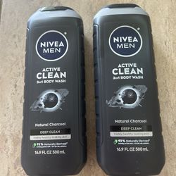 NIVEA MEN Active Clean 3-in-1 Men's Body Wash with Charcoal 16.9 Fl Oz 500 ml