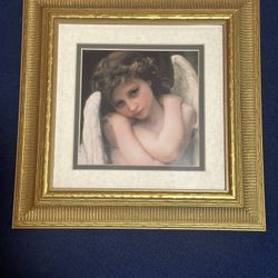 Beautiful Angelic Angel Detail from “Wet Cupid” Gold Framed & Matted Print - William Bouguereau