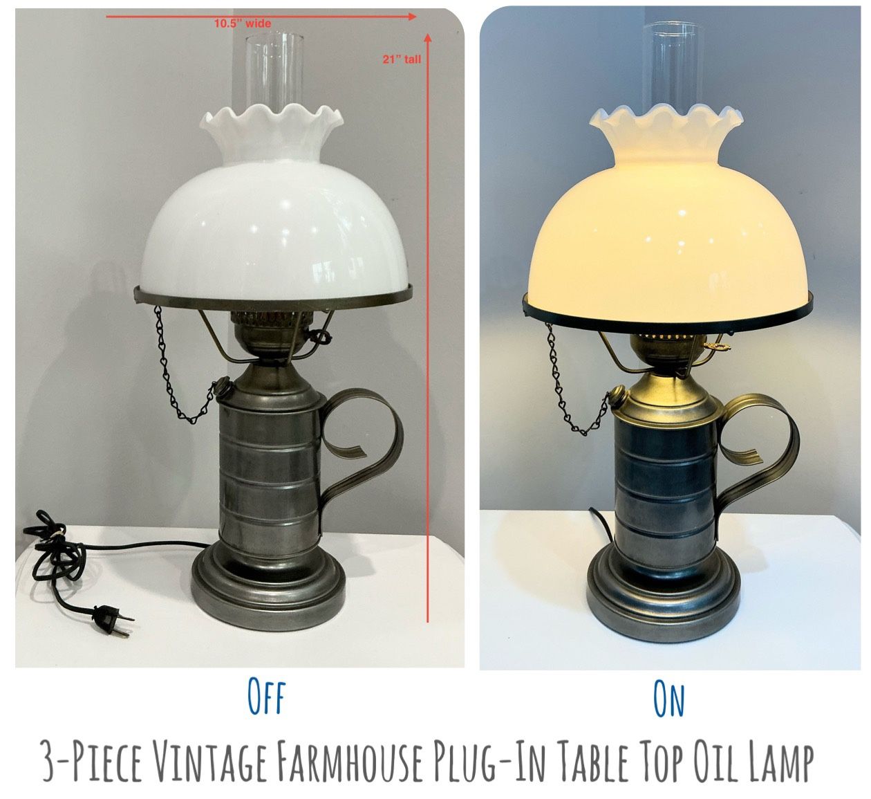 3-Piece Vintage Farmhouse Plug-In Table Top Oil Lamp