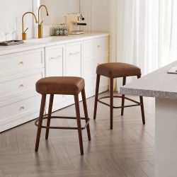 Brown Faux Leather Barstool Counter Height Chair