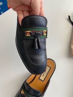 100 % Auth. Gucci Tassel Web Princetown Horsebit Mule Sz. 38.5 $550