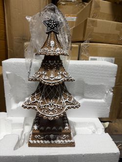 18" Snowy Gingerbread Lace Tree by Valerie
