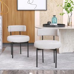 Modern Dining Chairs Set of 2, Upholstered Boucle Dining Chair, Mid Century Kitchen Dining Room Chairs, Round Boucle Chair for Living Room with Curved