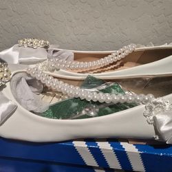 White Pearl Wedding Flat Shoes