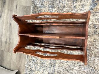 Wooden Magazine Rack with Carved Details
