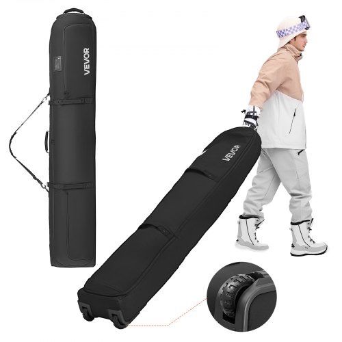 Ski Roller Bag, Up to 68.9 in/175 cm, Padded Snowboard Bag with Wheels for Air Travel, 600D Waterproof Oxford Fabric, with Adjustable Straps, for Skis