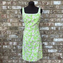 Vintage Lilly Pulitzer Green & Pink Floral Flower Embroidered Midi Dress Size 2