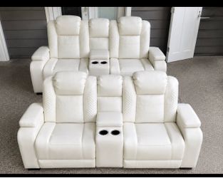 White Leather Reclining Sofa Set