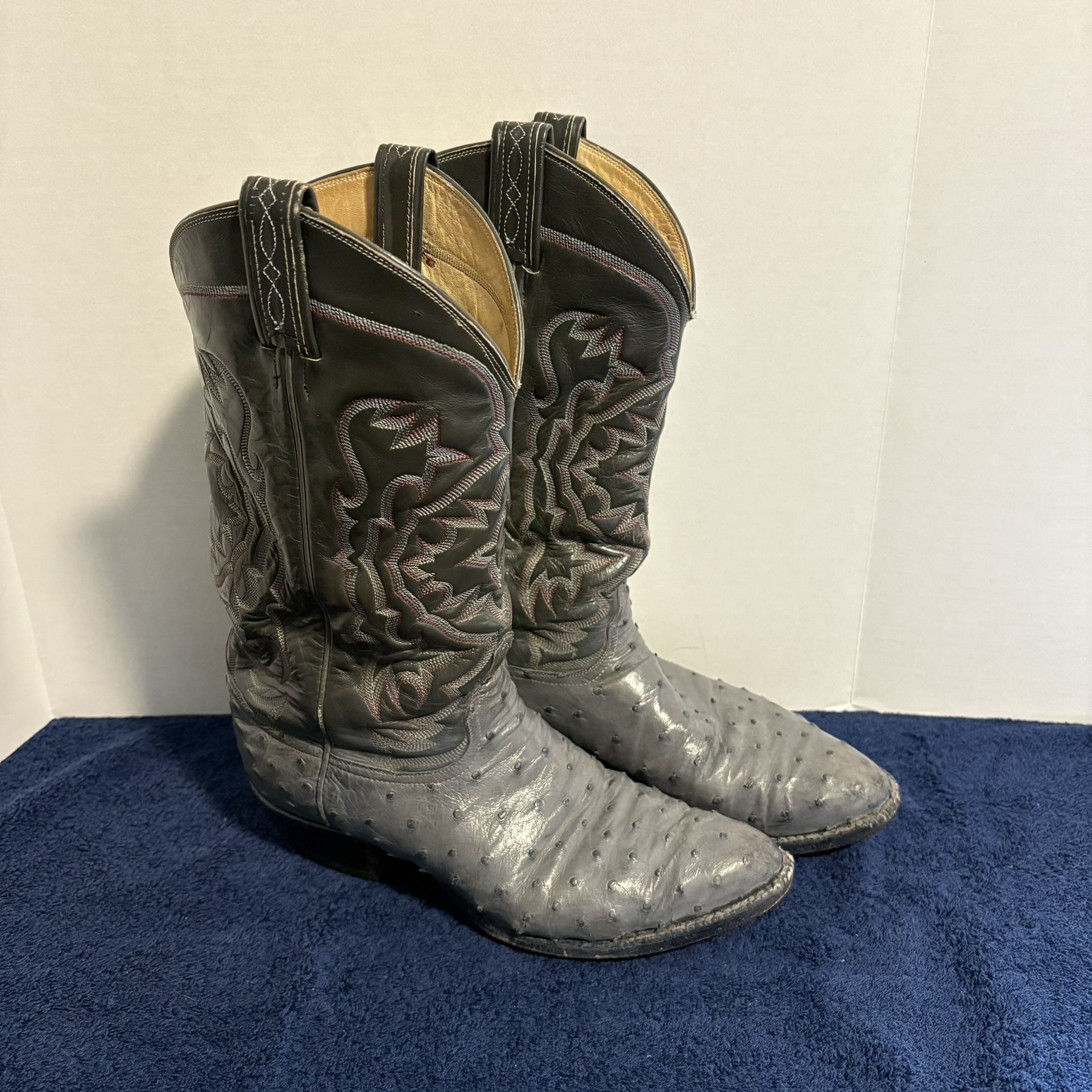 Vintage Tony Lama El Rey Gray Full Quill Ostrich Cowboy Boots Leather Mens 9.5 E