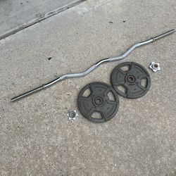 Marcy 1" Standard Weightlifting Barbell- Threaded curl Bar, Star Collars and weights $60   