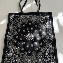 Saint Laurent Bandana Tote Bag - Black and White Paisley Print