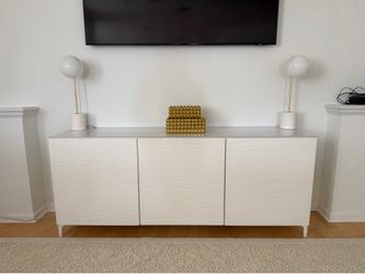 Modern White Credenza - Solid Wood - Glass Protective Top