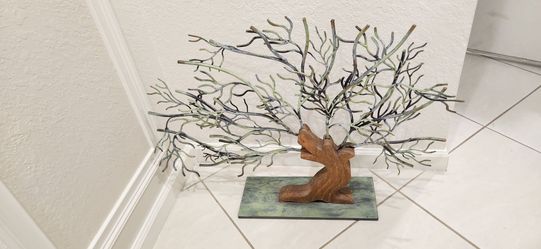 Metal and Wood Bonsai Tree Sculpture