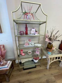 Crosley Furniture Aimee Bookshelf with Glass Shelves, Bookcase Storage, Gold and Glass