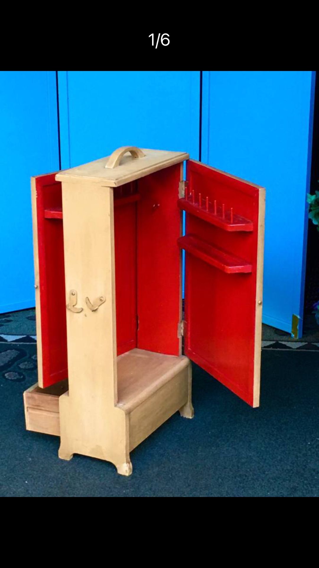 Sewing Box - Antique Vintage Featured Portable Sewing Box Solid Wood - 28H x 13W x 6D