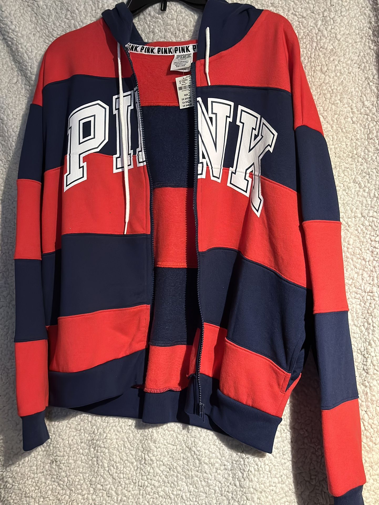 VS PINK RED & BLUE STRIPED FULL ZIP HOODIE