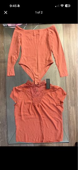 Coral Long Sleeve Bodysuit and Lace Top Set