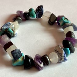 MULTI GEMSTONE AMETHYST TURQUOISE WOMENS STRETCH BRACELET Size LARGE ‼️ More COOL - RARE & UNIQUE Items Here ...
