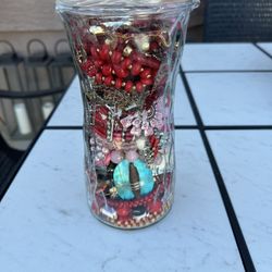 Mystery Jewelry Jar 40 Yr Collection Costume Jewels Beads Necklace Rings Watches Pendants 