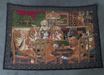 3 Vintage Tapestries- Friend in Need (Dogs Playing Poker), JFK (John Kennedy/White House), Dogs/Sled