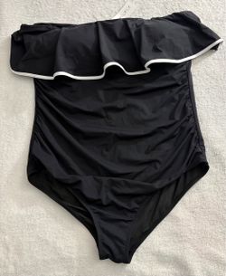 Holipick Womens 18W One Piece Swimsuit Black White Ruffle Tummy Control NWT