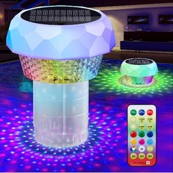 Solar Pool Chlorine Floater with Colorful Lights, Remote-Controlled Lights Adjustable Release Easy-Open Chlorine Floater Dispenser for Pool Large Capa