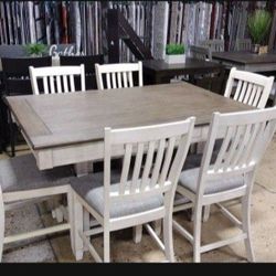 7 PC Farmhouse Style High Top Dining Set (New)