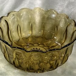 Vintage Anchor Hocking Fairfield Amber Pressed Glass 9” Scalloped Rim Bowl  