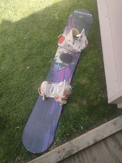 Snowboard with bindings 132.4cm. Also have barton boots size 10 for another $50