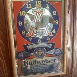 1980s VINTAGE Budweiser Clock/Mirror 