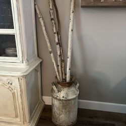 Antique Milk Jug With Birch Wood Decoration  