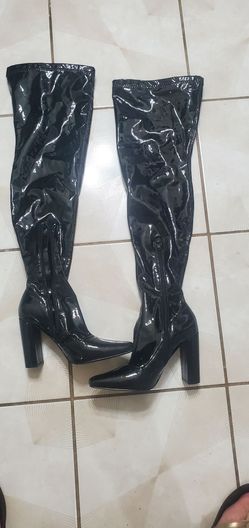 Patent leather over knee boots