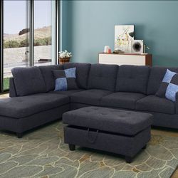 Brand New Black Grey Sectional And Ottoman 