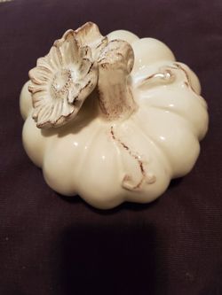 Decorative White Ceramic Pumpkin with Vine Accents