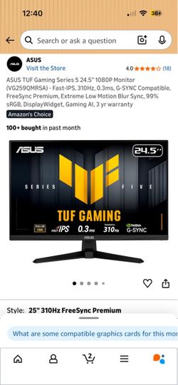 25” gaming monitor 310hz