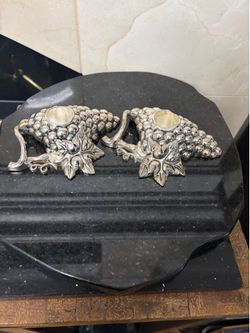 2 Godinger  Silverplate Ornate Bunch of Grape Candlestick