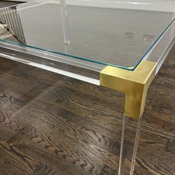 40" Acrylic and Gold Square Coffee Table with 37" Tempered Glass Top