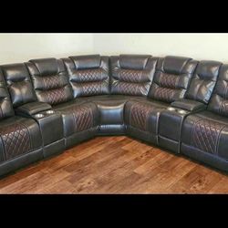 New Brown leather reclining sectional sofa couch with cup holders