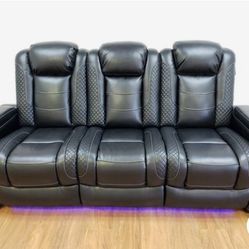 New ⭕$10 Down Payment Finance 🤗Party Time Black Reclining Sofa
