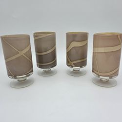 Set Of 4 MCM CASED GLASS GOBLETS OR VASE  HANDBLOWN ITALIAN GLASS Set