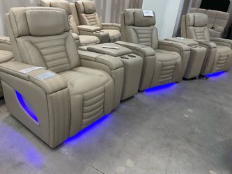 New dual power recliners set of 3 home theatre chairs with 2 consoles