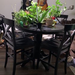 Black Wood Table and Four Chairs 